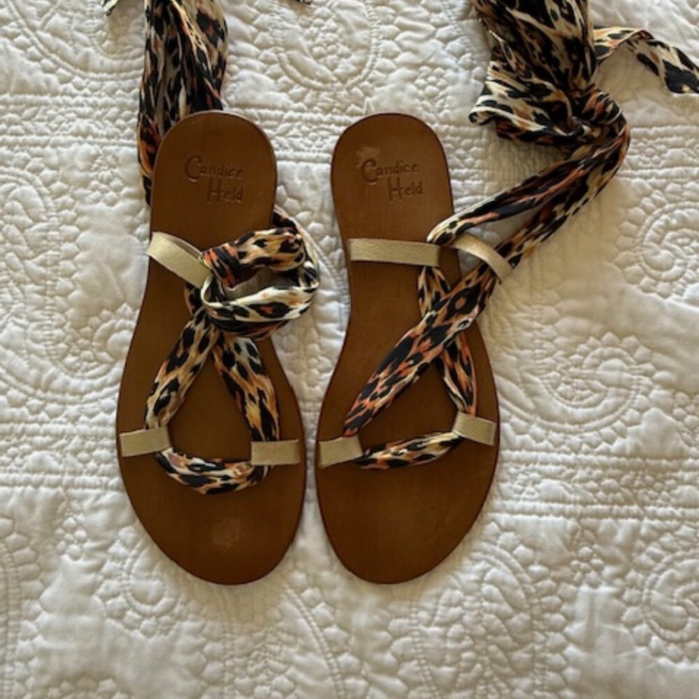 candice held sandals leopard silk scarf wrap